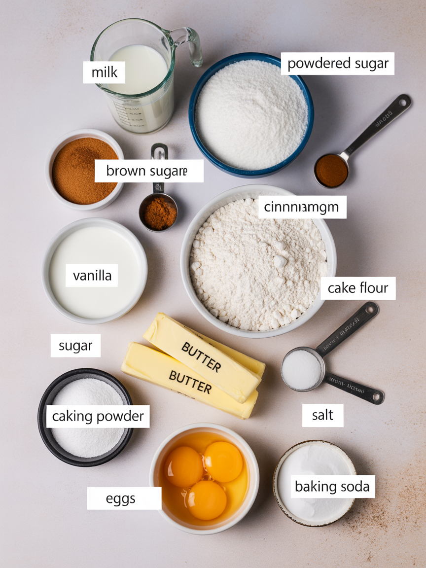 Flat lay of raw ingredients for pop tart cookies on a white counter