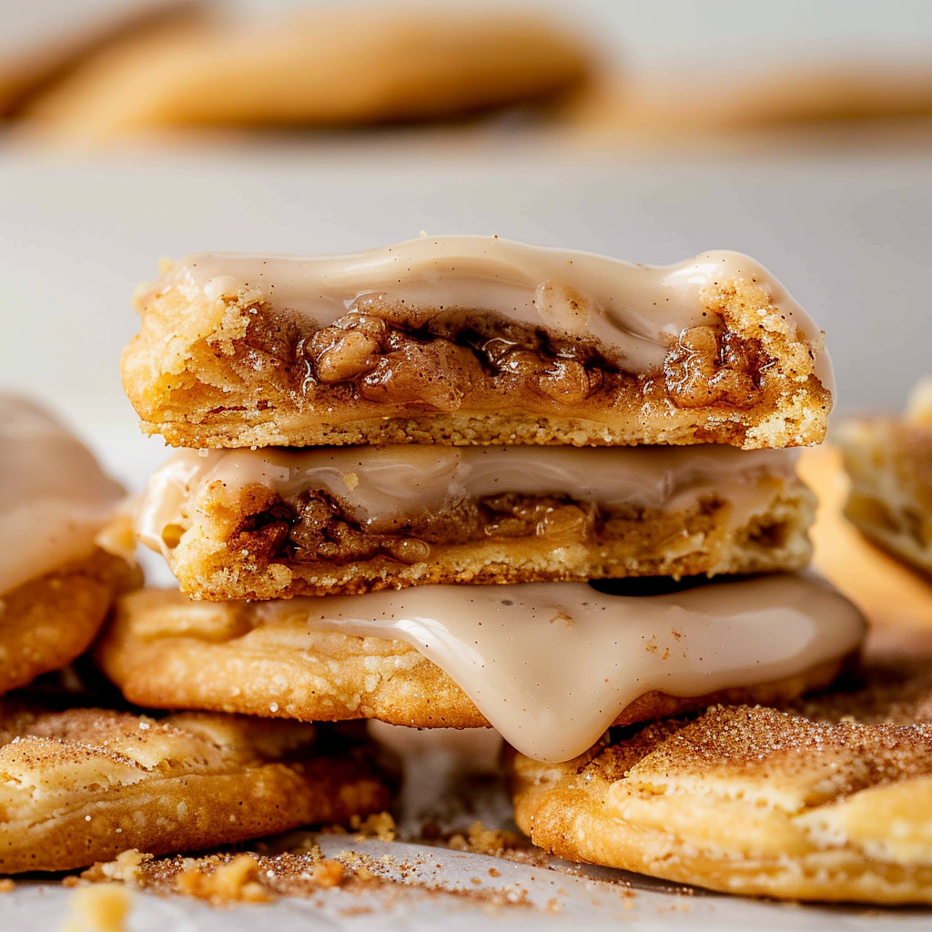 Close-up of stacked pop tart cookies with icing dripping