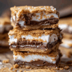 Gooey s’mores cookie bars with chocolate and marshmallow fluff