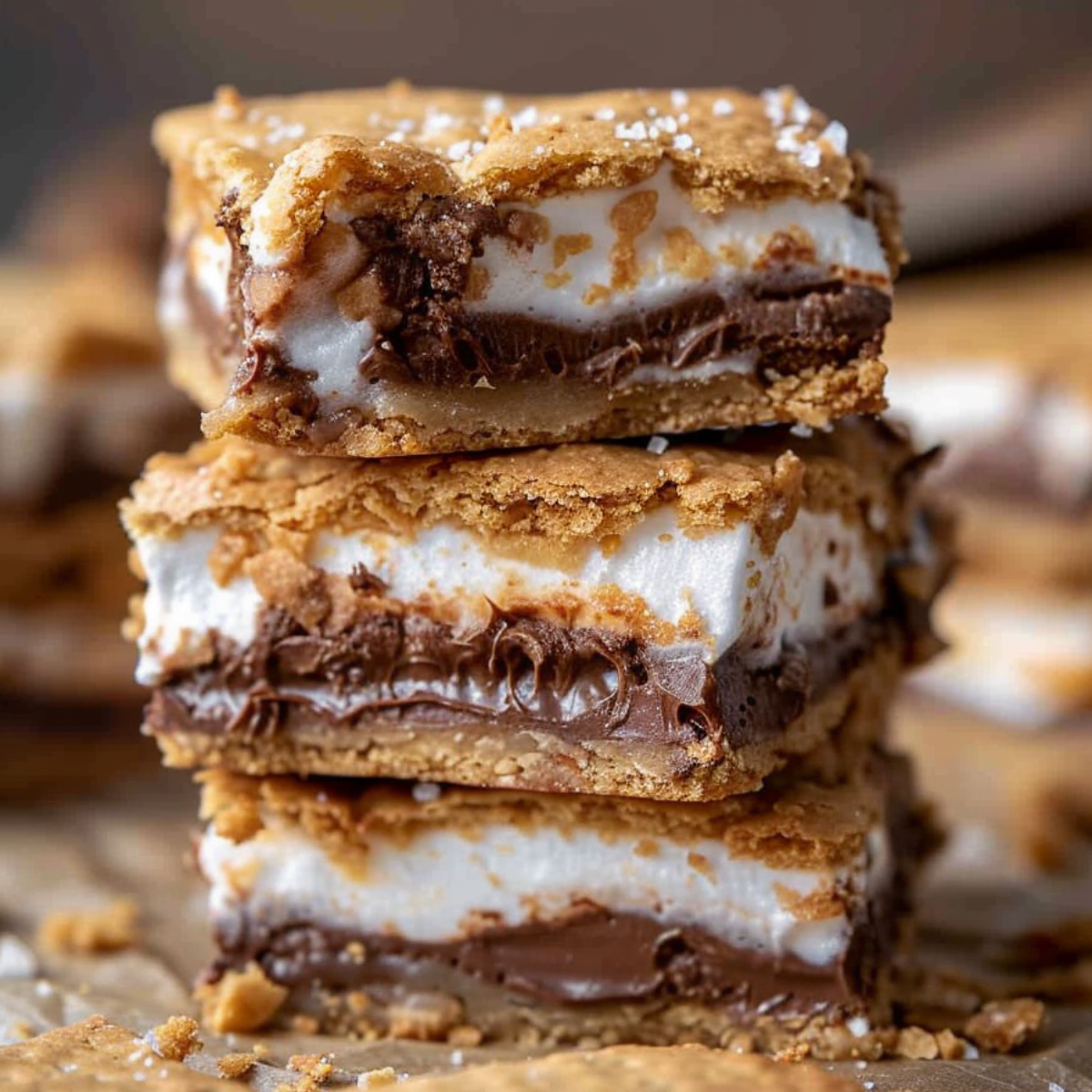 Gooey s’mores cookie bars with chocolate and marshmallow fluff