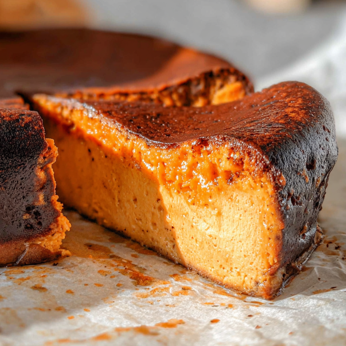 Thai tea cheesecake with burnt top and soft creamy center