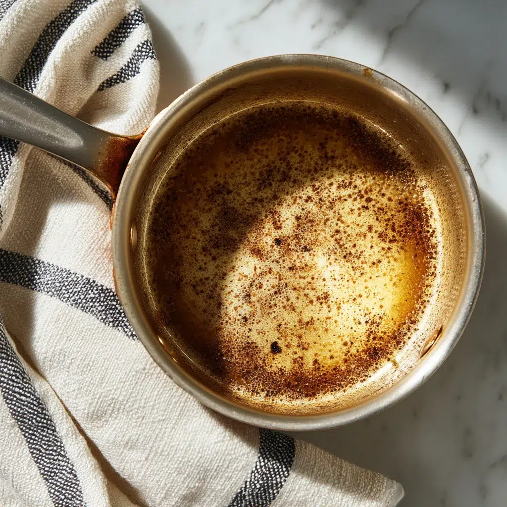Browning butter in a saucepan for caramel pecan cookies