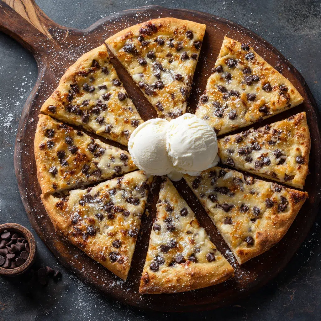 Chocolate chip pizza slices served with vanilla ice cream