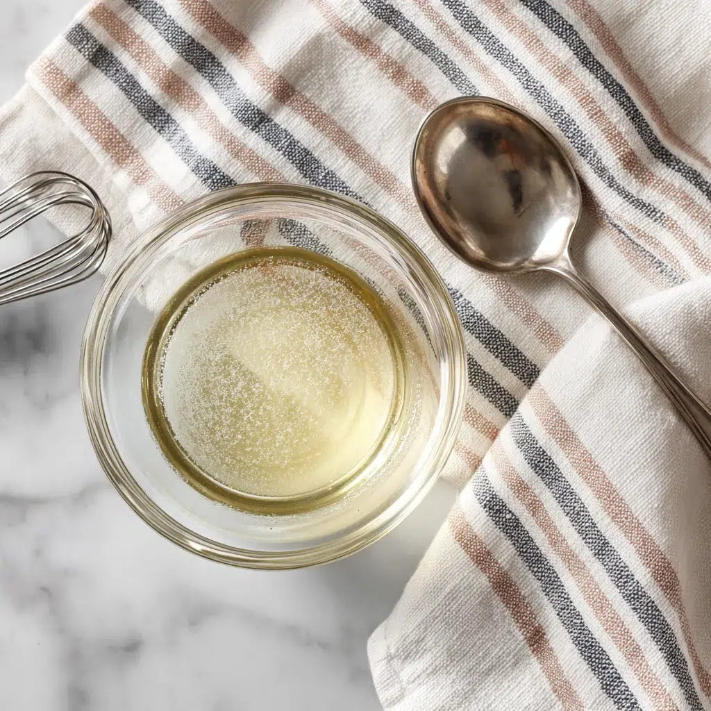Blooming gelatin in a glass bowl for GAPS cream cheese dessert recipe.