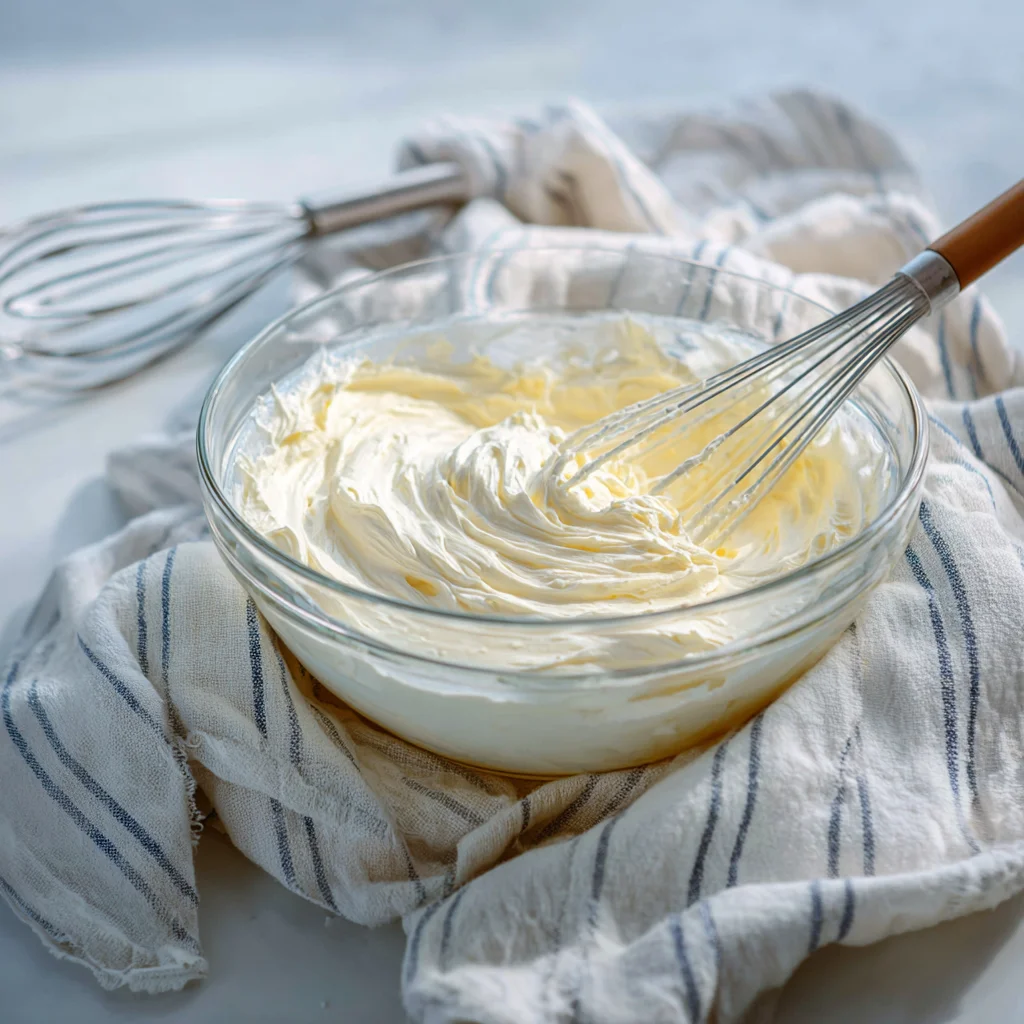 Folding whipped cream into cream cheese mixture for GAPS cream cheese dessert.