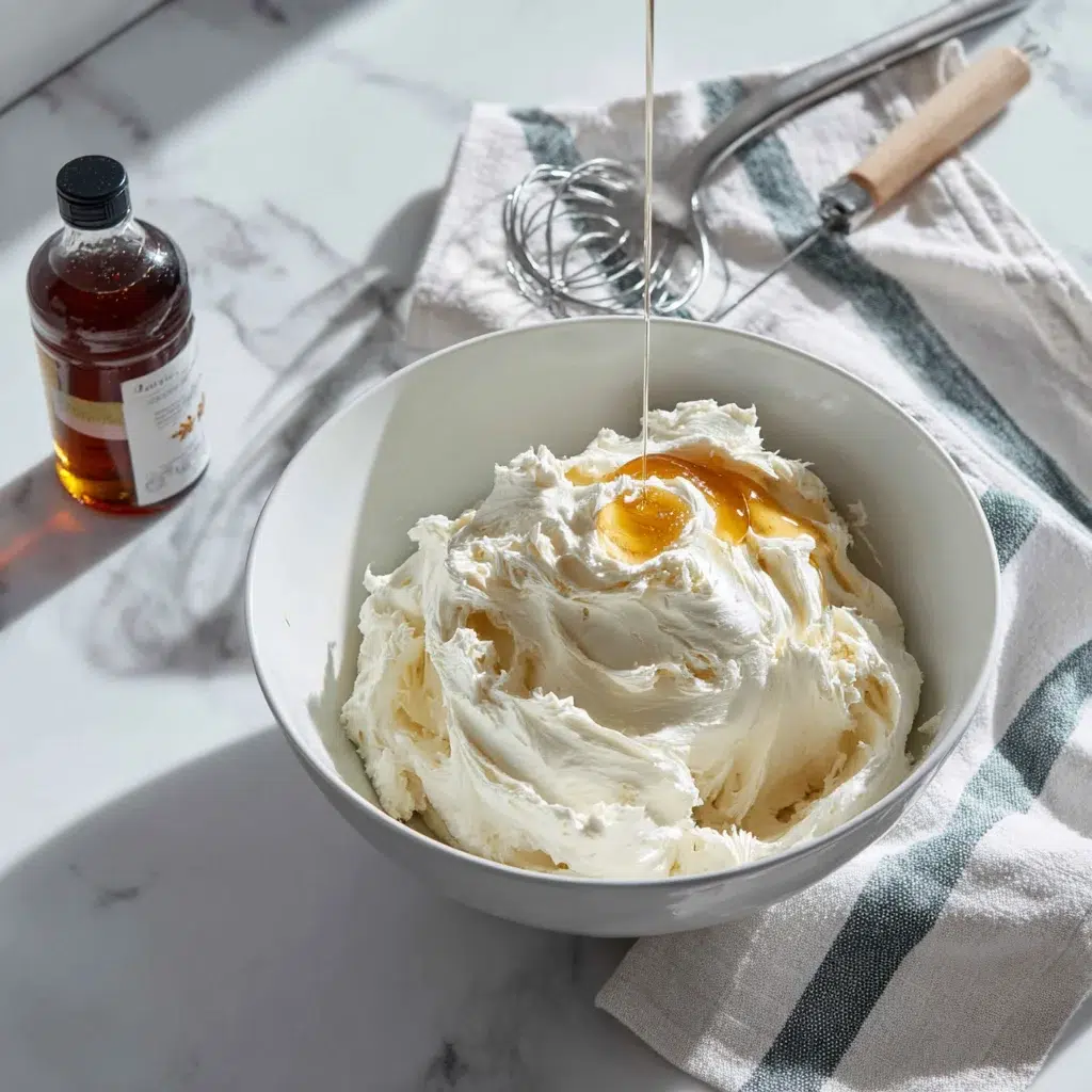 Cream cheese and honey in a stand mixer bowl for GAPS cream cheese dessert.