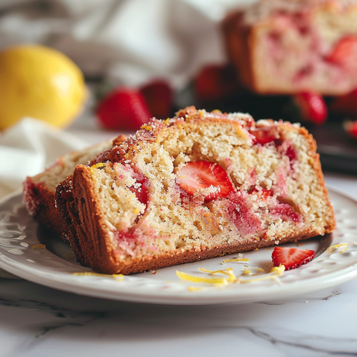 Close-up of strawberry lemonade bread texture