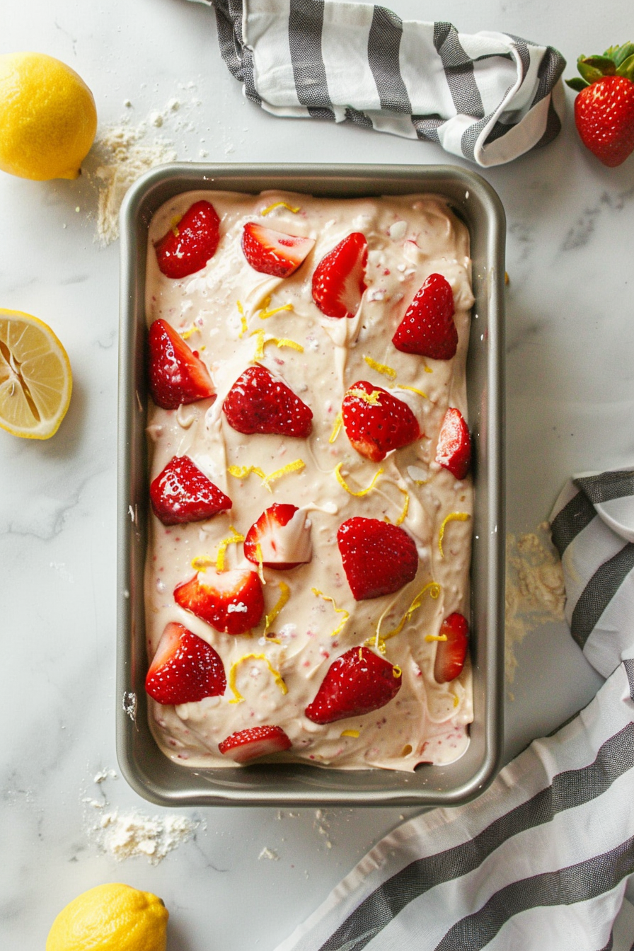 Strawberry lemonade bread batter ready for baking